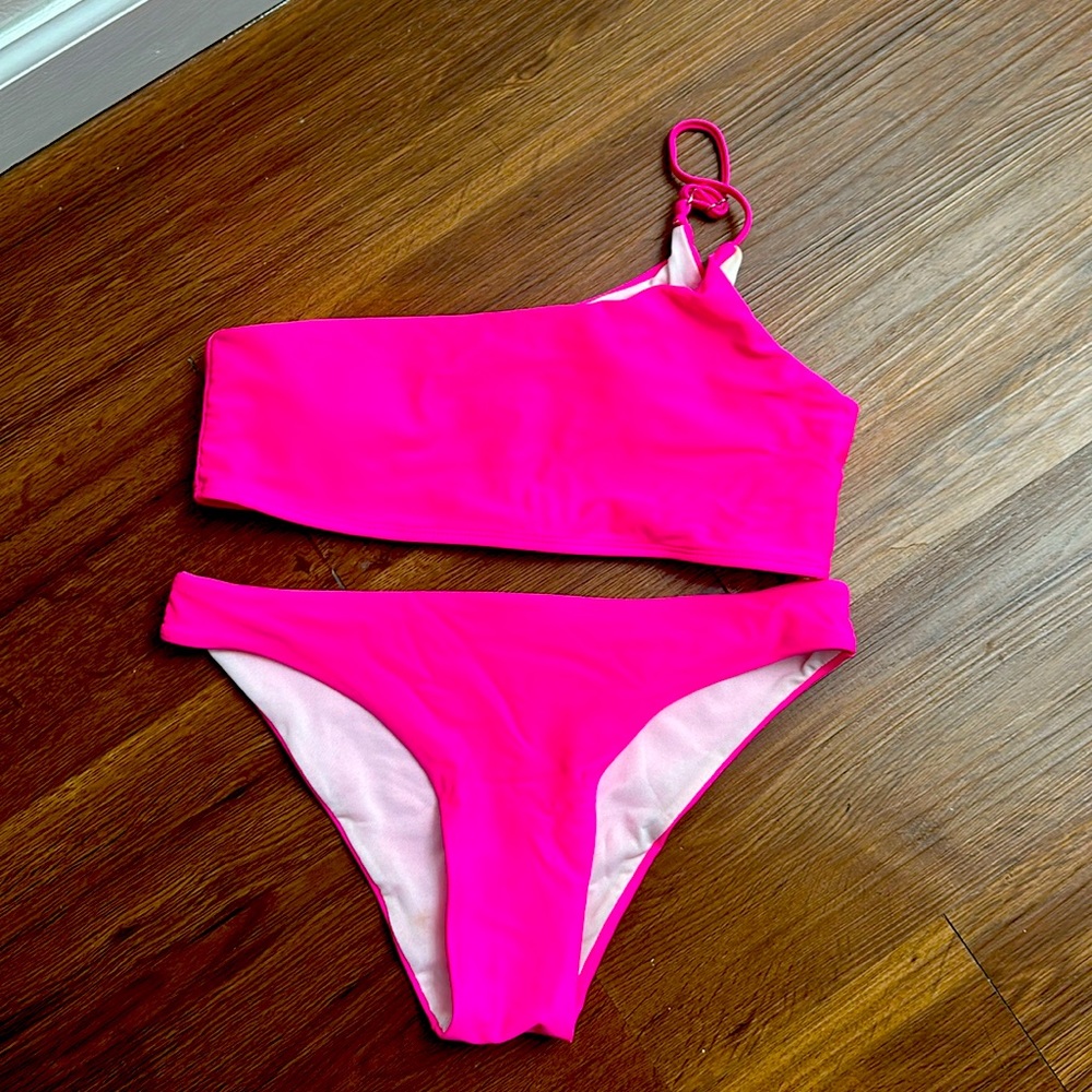 NEON PINK one shoulder bikini